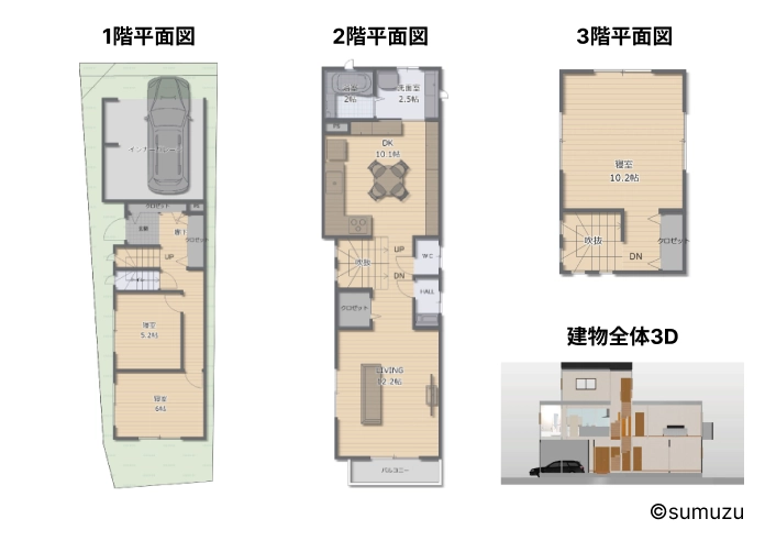 間取り図と3D建物画像